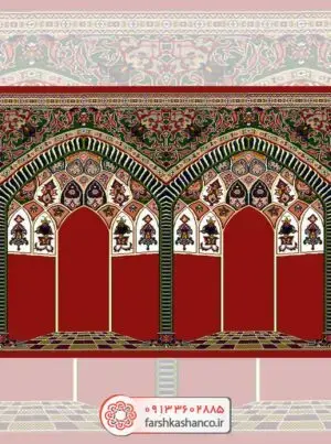 سجاده فرش محراب دار طرح گنبدی رنگ قرمز لاکی