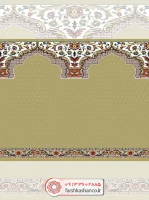 سجاده فرش محراب دار طرح ملکوتی رنگ بادامی