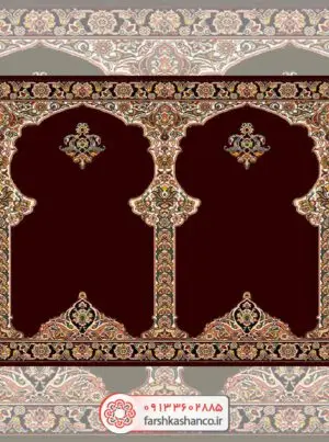 سجاده فرش محراب دار با گلهای شاه عباسی رنگ زرشکی