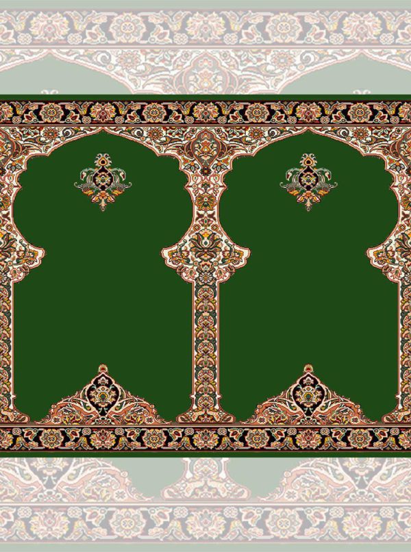 سجاده فرش محراب دار با گل‌های شاه عباسی رنگ سبز