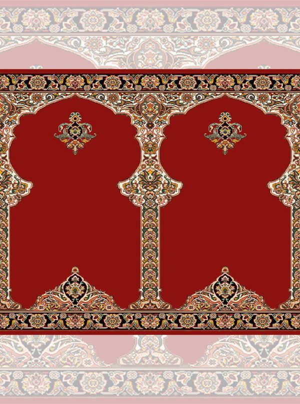 سجاده فرش محراب دار با گل‌های شاه عباسی رنگ قرمز لاکی