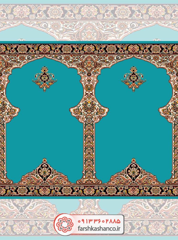 سجاده فرش محراب دار با گلهای شاه عباسی سجاده فرش محراب دار با گلهای شاه عباسی رنگ آبی فیروزهای