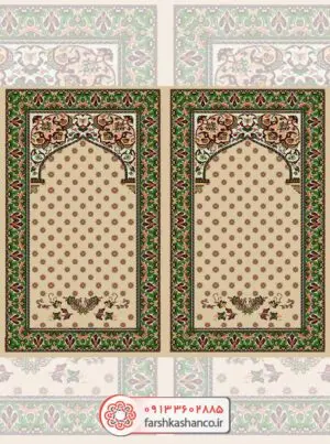 سجاده فرش محراب دار طرح شمسه رنگ بادامی