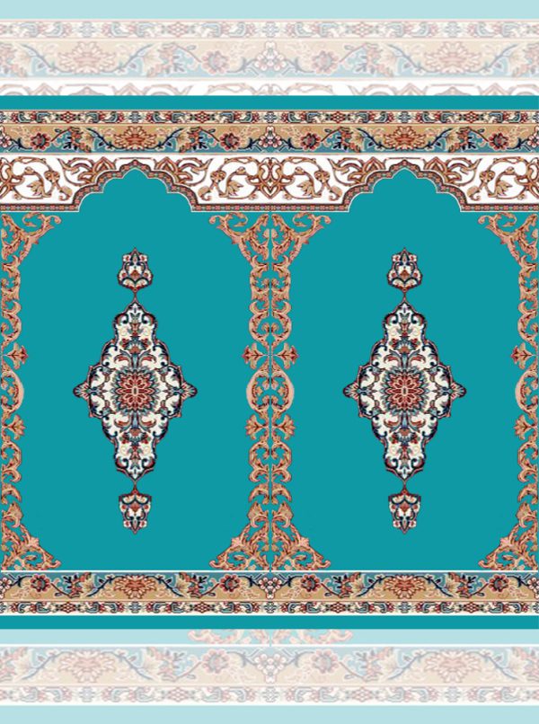 سجاده فرش محراب دار طرح وصال با رنگ آبی فیروزه‌ای