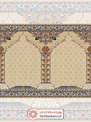 فرش سجاده ای مدل شمسه رنگ بادامی