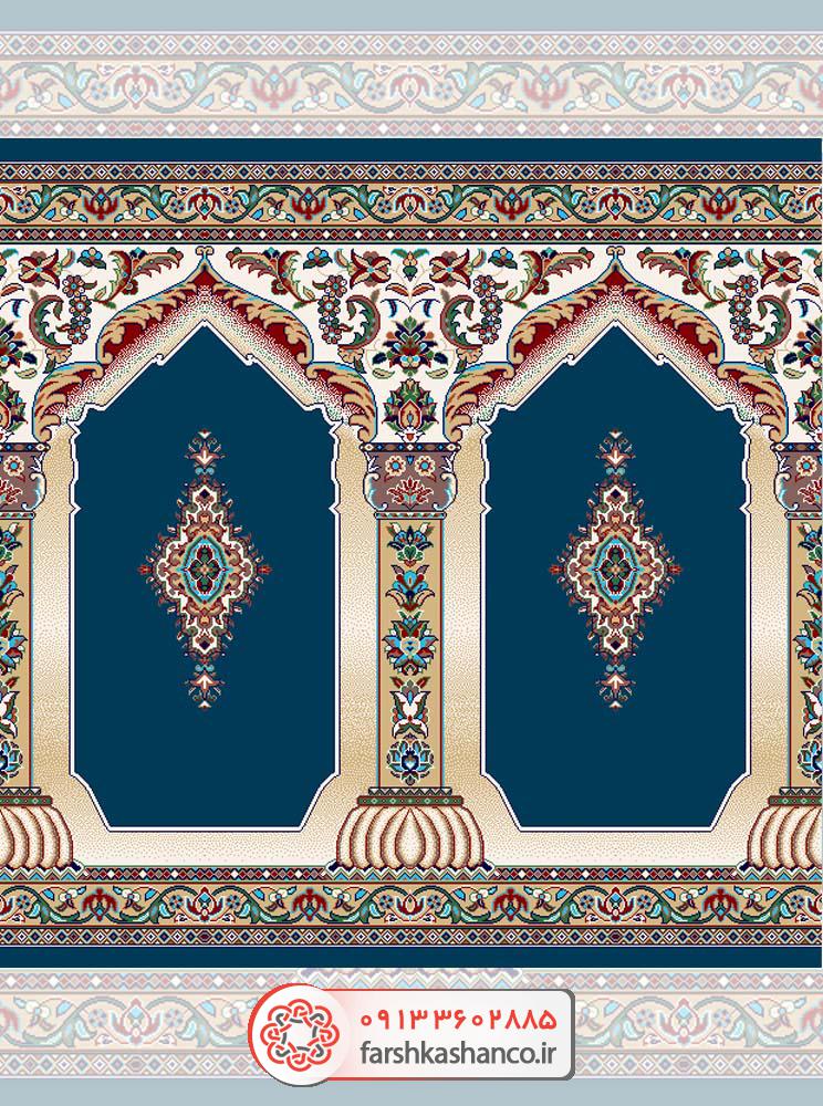 فرش سجاده ای طرح آسیه فرش سجاده ای طرح آسیه رنگ آبی کاربنی