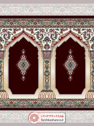 فرش سجاده ای طرح آسیه رنگ زرشکی