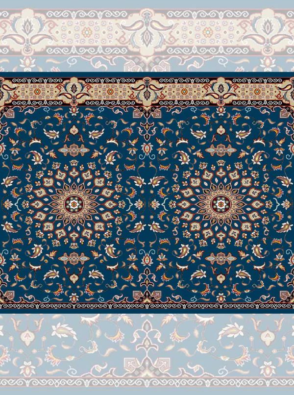 سجاده فرش یکپارچه طرح تبریزی رنگ آبی کاربنی
