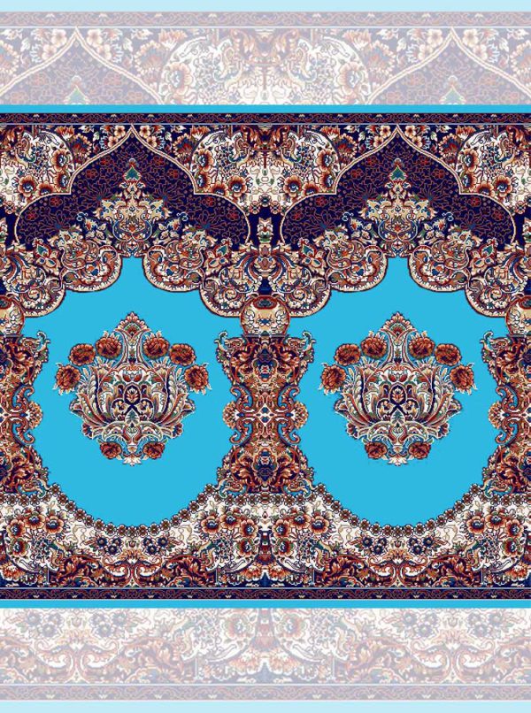 سجاده فرش محراب دار طرح بوستان رنگ آبی فیروزه‌ای