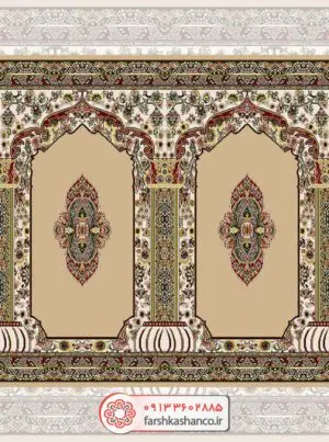 سجاده فرش محراب دار طرح اسراء رنگ بادامی