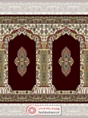 سجاده فرش محراب دار طرح اسراء رنگ زرشکی