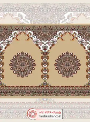 سجاده فرش محراب دار طرح فردوس رنگ بادامی
