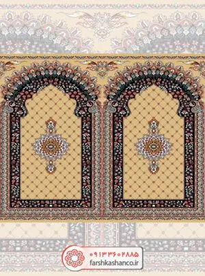 فرش سجاده ای محراب دار طرح پردیس رنگ بادامی