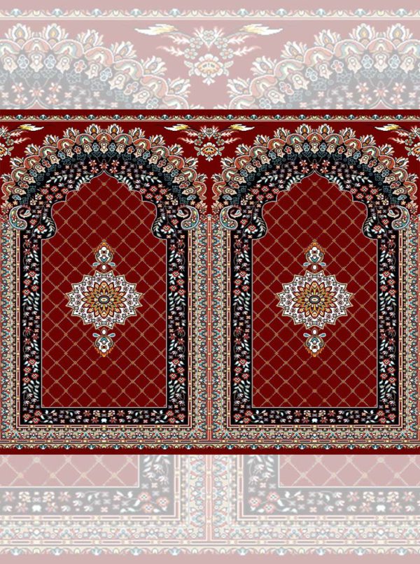 فرش سجاده ای محراب دار طرح پردیس رنگ فرمز لاکی