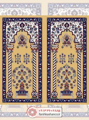 سجاده فرش محرابی نقش درخت و گلدان با رنگ بادامی