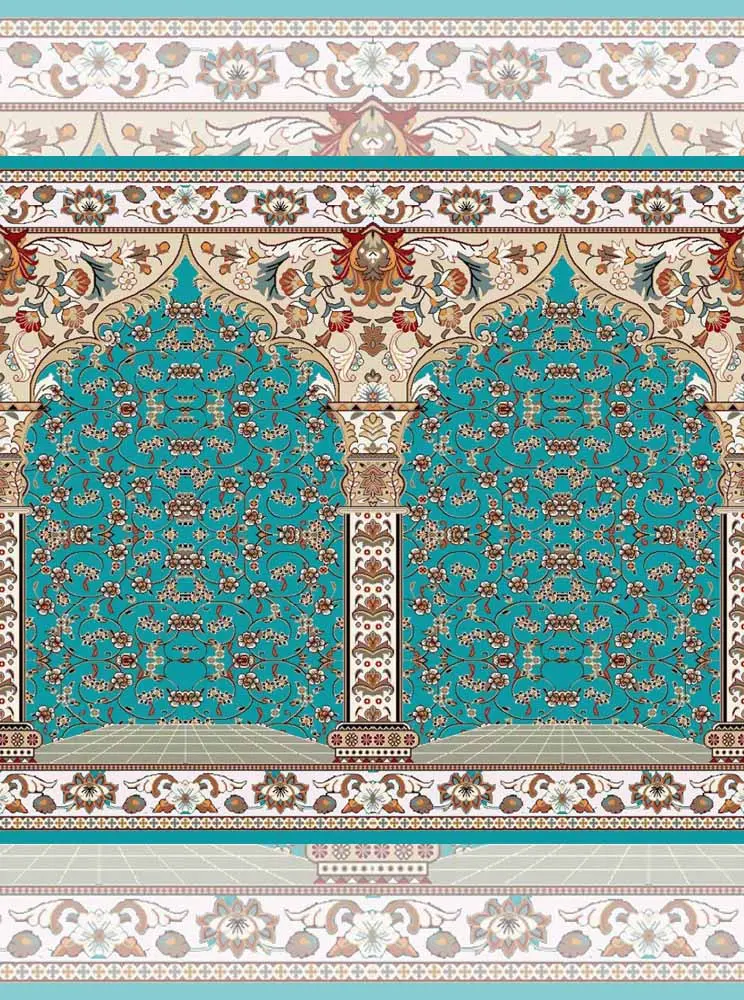 فرش سجاده ای مسجد طرح شرافت فرش سجادهای با طرح شرافت و رنگ آبی فیروزهای